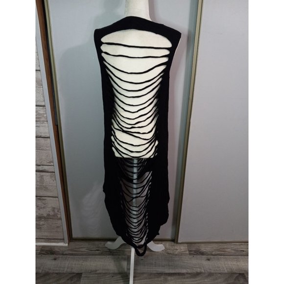 J Black Small Cut Out Thrashed Beach Dancer Gothic Midi Punk Dress - Picture 3 of 5